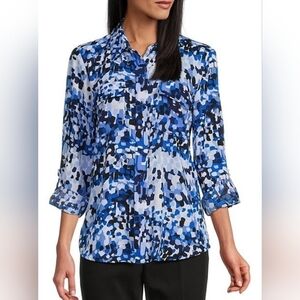 INVESTMENTS BLOUSE SZ M BLUE WHITE NWT